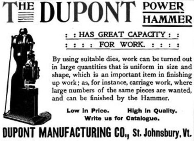 Dupont Mfg. Co. - 1902 ad - The Dupont power hammer | VintageMachinery.org