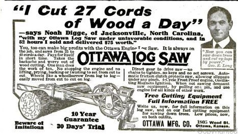 Ottawa Manufacturing Co. - 1920 ad - Ottawa log saw 