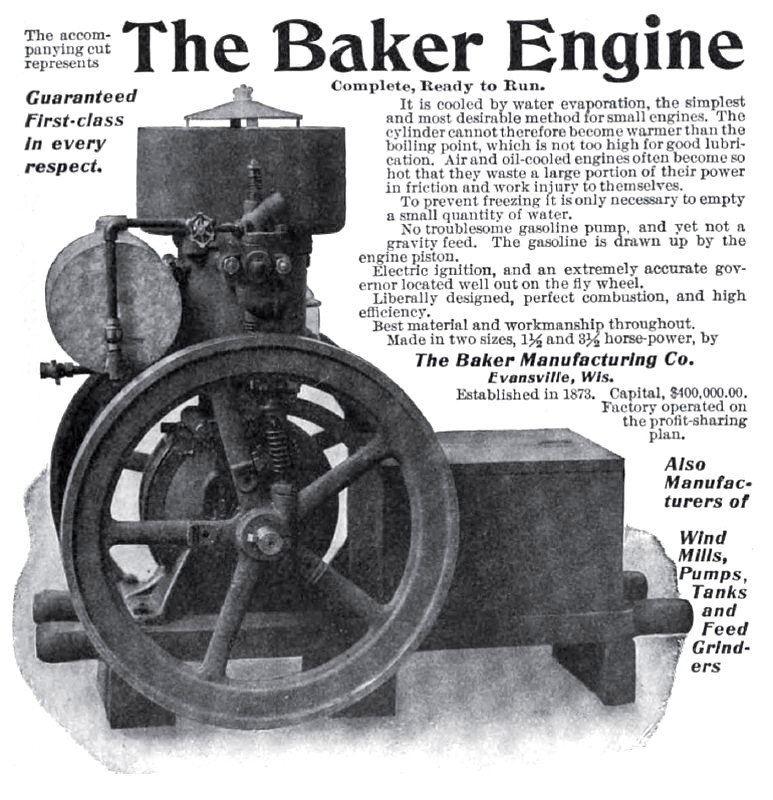Baker Manufacturing Co. 1905 AdBaker Manufacturing Co., Baker Gas